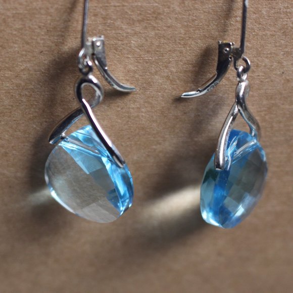 Sterling Silver Blue Crystal Teardrop earrings - Picture 2 of 5